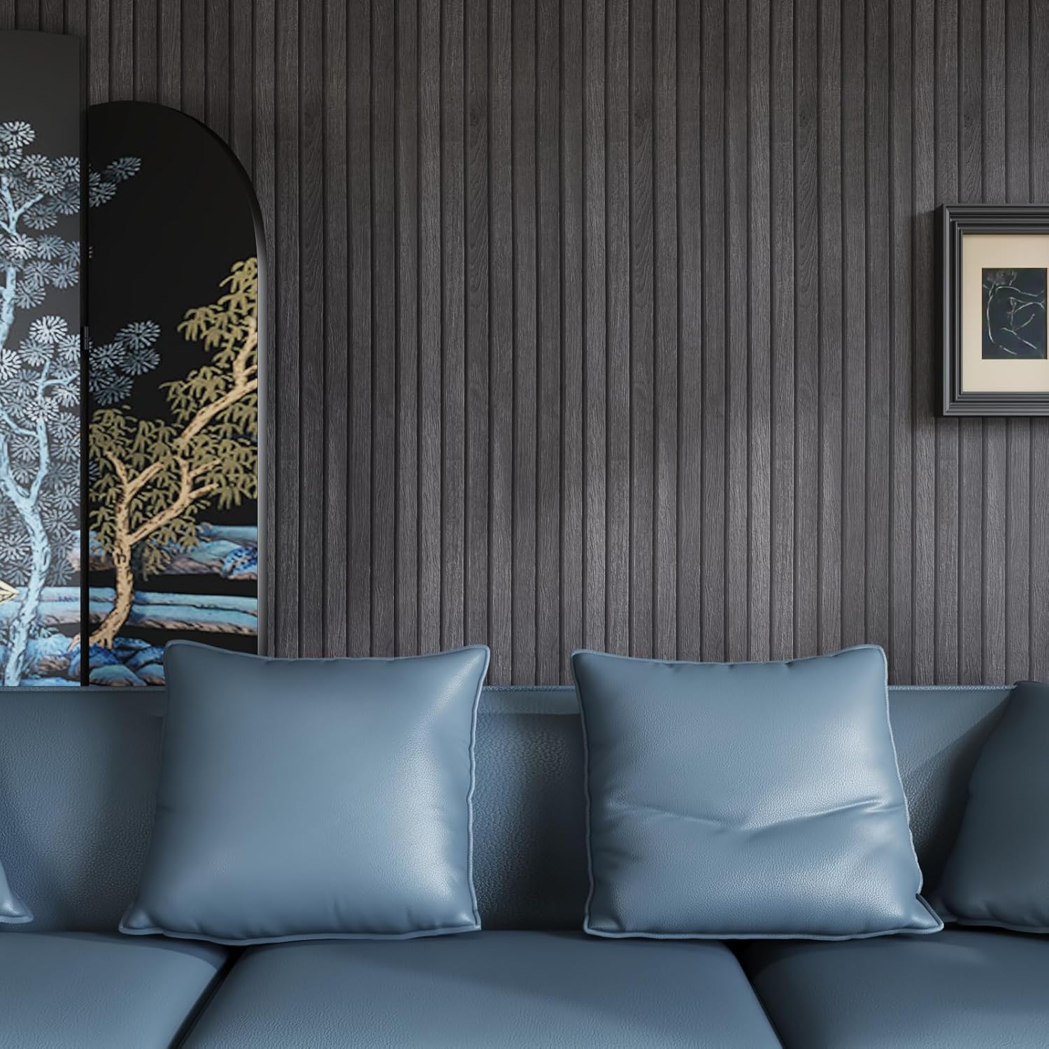 CRE8TIVE Dark Grey Wood Slat Wallpaper Peel and Stick Wood Grain Contact Paper Waterproof Self Adhesive Wood Panel Look Wallpaper Removable Dark Wood Countertop Contact Paper Vinyl for Bedroom 12x80